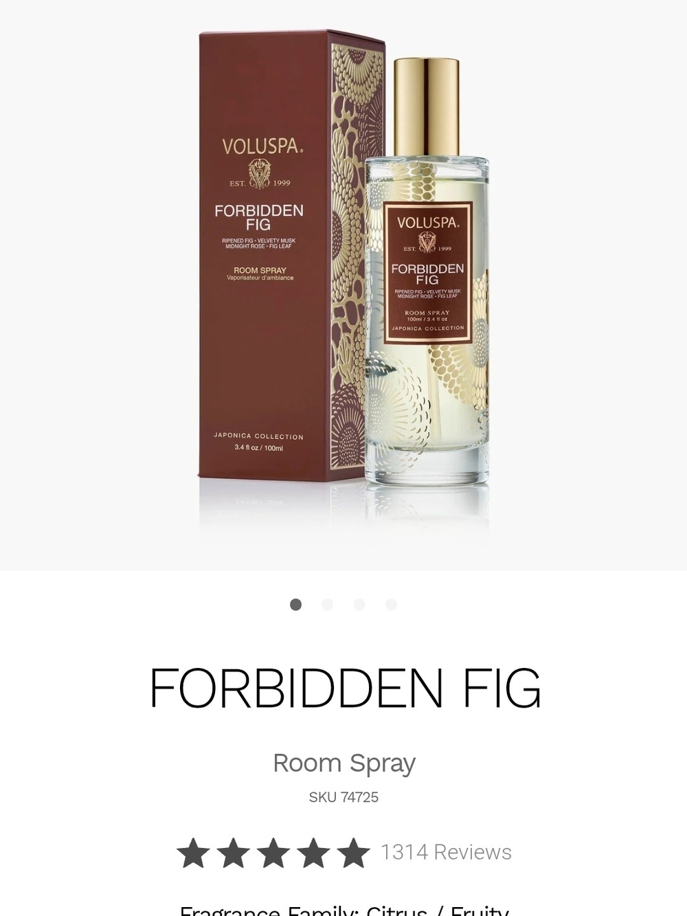 Voluspa Forbidden Fig Room Spray — Brown & Gold